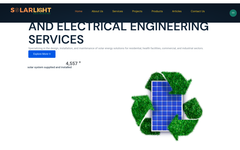 SolarLight Engineering Website website screenshot