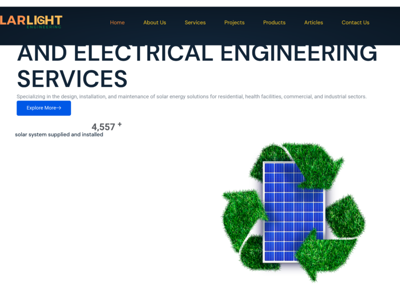 SolarLight Engineering live website homepage - desktop view