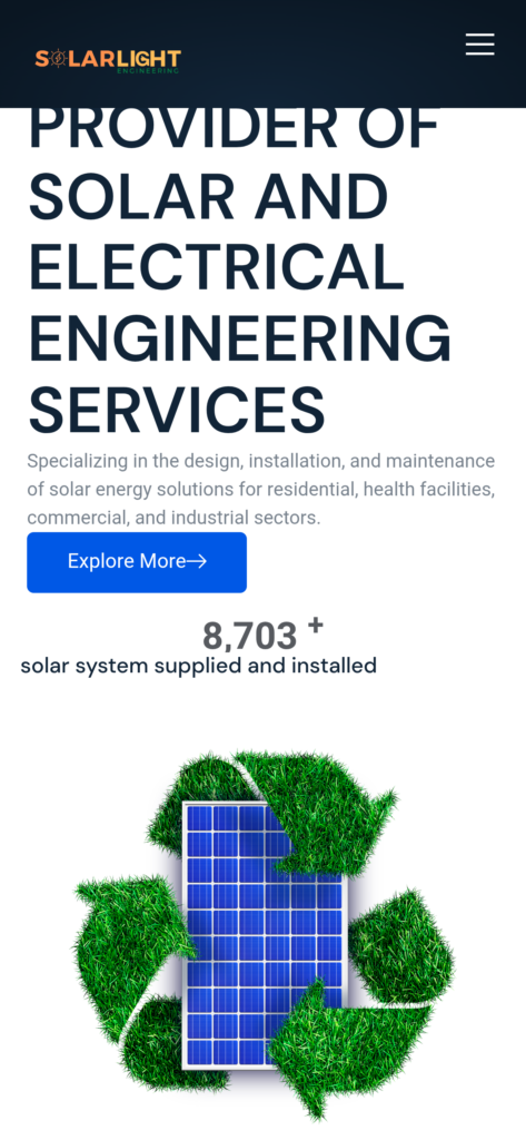 SolarLight Engineering live website homepage - mobile view
