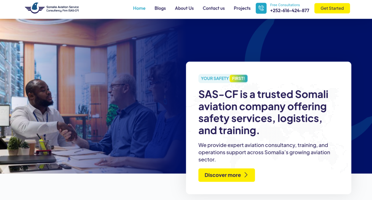 Somali Aviation Services and Consultancy live website homepage - desktop view