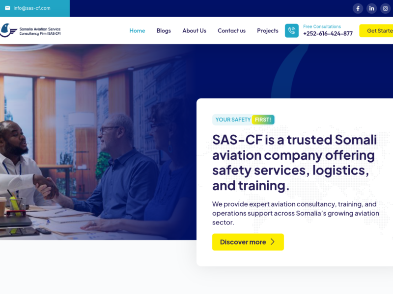 Somali Aviation Services and Consultancy live website homepage - desktop view