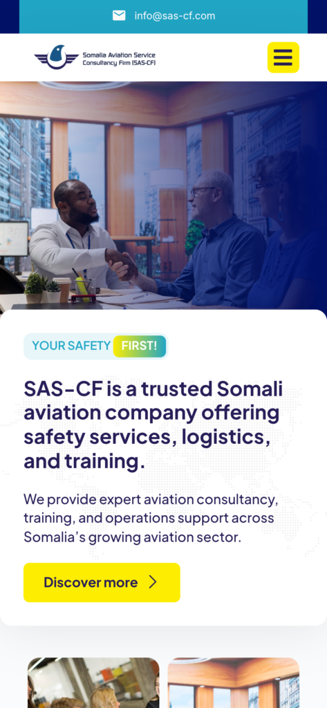 Somali Aviation Services and Consultancy live website homepage - mobile view