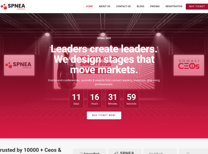 SPNEA Conferences live website homepage - desktop view