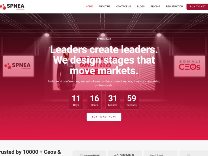 SPNEA Conferences live website homepage - desktop view