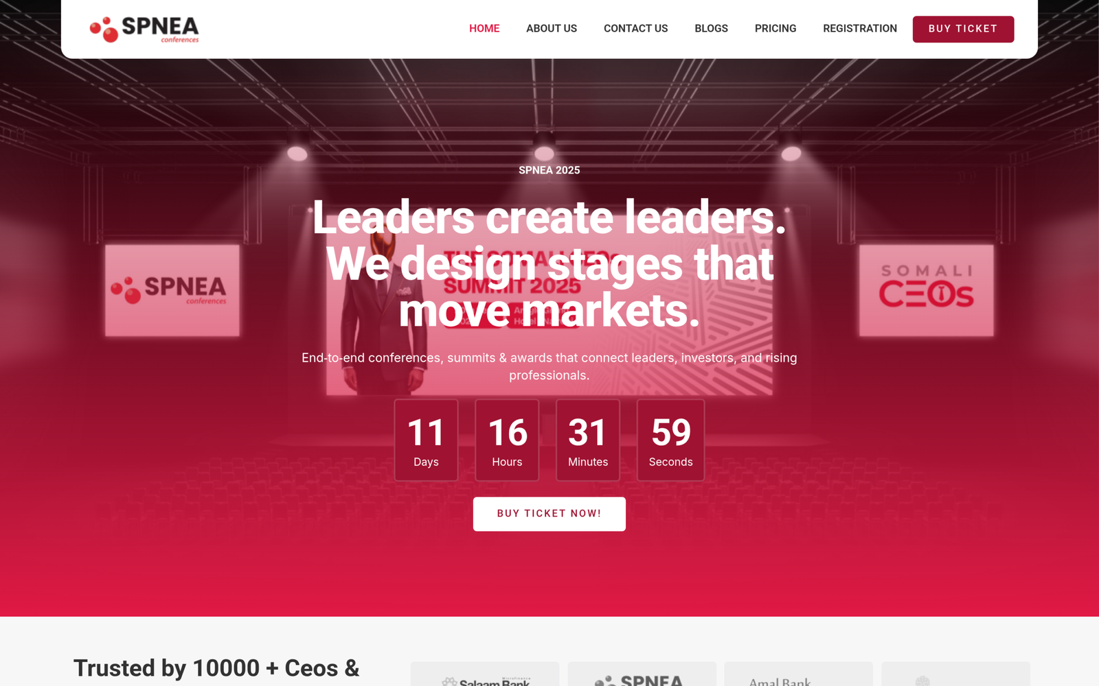 SPNEA Conferences live website homepage - desktop view